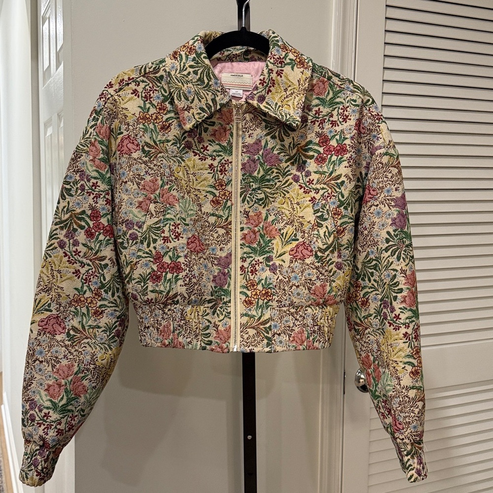 Kimchi Blue Vintage Floral Tapestry Cropped Bomber Jacket